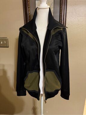 EUC MCM Made in Italy Black Olive Mesh Logo Track Jacket